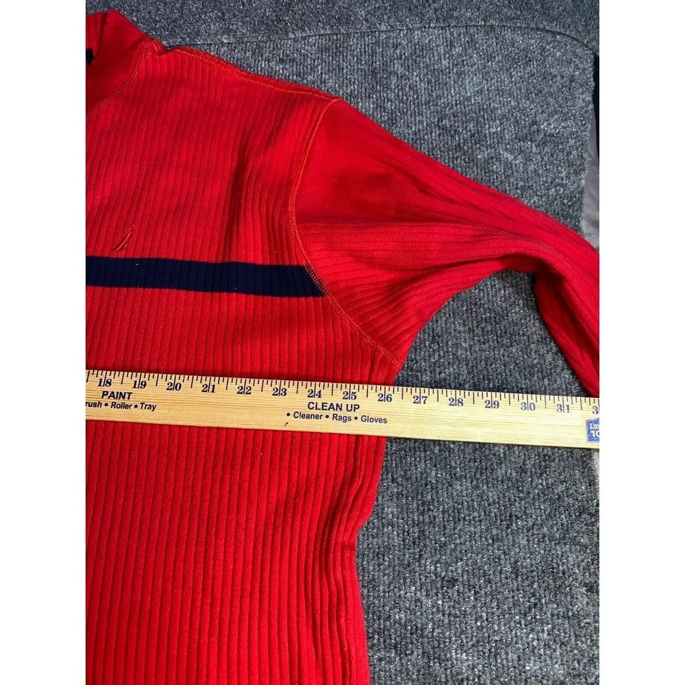 Nautica Sweater Mens 2XL Red Ribbed Solid Long Sleeve Mock Neck Embroidered Logo